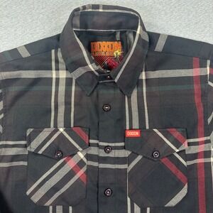 Dixxon Flannel Shirt Mens M Haymarket D-Tech Black Red Plaid Button Down EUC